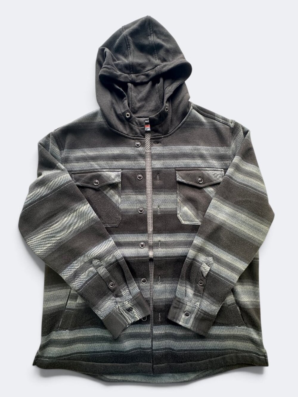 Quiksilver Mens Large Black Striped Flannel Thermal Lined Hooded Shacket Jacket